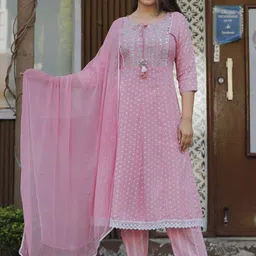 SINGNI Ethnic Motifs Embroidered Round Neck Three-Quarter Sleeves Anarkali Kurta Set-27