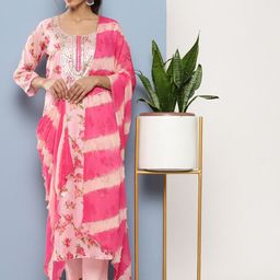 Divena Floral Printed Gotta Patti Pure Cotton Kurta With Trouser & Dupatta-picture-51