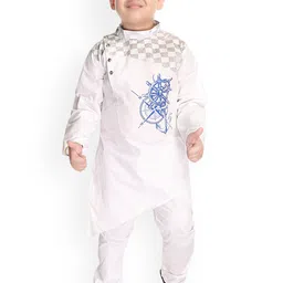 BAESD Boys Printed Angrakha Style Asymmetric Hem Pure Cotton Kurta With Pyjamas-35