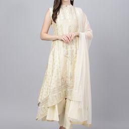 Divena Ethnic Motifs Printed Layered Chanderi Silk Kurta with Trousers & With Dupatta-8