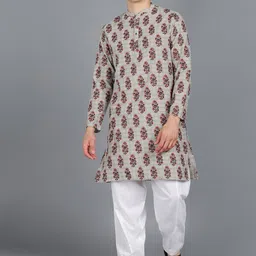 MALHAAR Floral Printed Band Collar Kurta with Pyjamas-picture-41