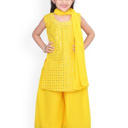 BAESD Girls Ethnic Motifs Embroidered Mirror Work Kurta With Palazzos & Dupatta-picture-53