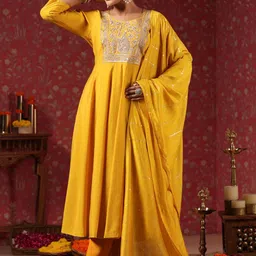 Ishin Ethnic Motifs Embroidered Anarkali Kurta & Trousers With Dupatta-picture-45
