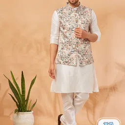 Armaan Ethnic Mandarin Collar Dupion Silk Kurta With Churidar & Nehru jacket-picture-16