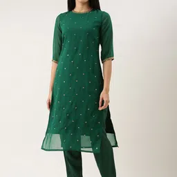 KALINI Embroidered Sequinned Straight Kurta & Trousers-picture-48