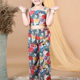 AWW HUNNIE Girls Floral Printed Top With Palazzos Set-image-58