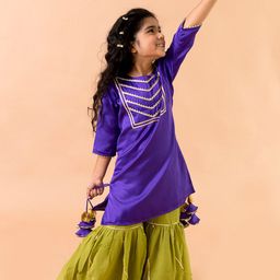 Fairies Forever Girls Blue Yoke Design Kurti with Sharara-image-35