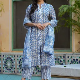 RangDeep Floral Printed Regular Pure Cotton Kurta With Pyjamas & Dupatta-picture-29