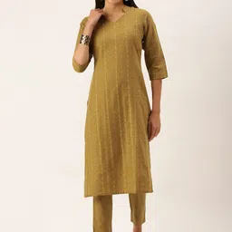 KALINI Woven Design Mandarin Collar Regular Kurta With Trousers-image-26