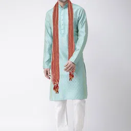 SG LEMAN Men Turquoise Blue Raw Silk Kurta with Pyjamas & With Dupatta-picture-44