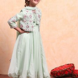 Biba Girls Ethnic Motifs Embroidered Regular Kurta with Trousers & With Dupatta-picture-27