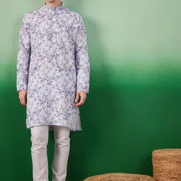 Sangria Digital Floral Printed Band Collar Kurta With Pyjama-image-46