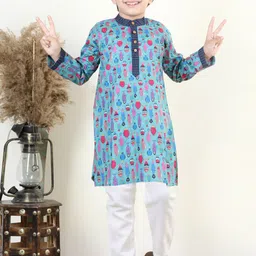 Sangria Boys Printed Pure Cotton Round Neck Kurta With Pyjama-image-22