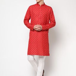 LAGAAV Men Red Ethnic Motifs Printed Pure Cotton Kurta with Pyjamas-8
