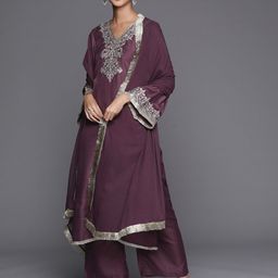 Varanga Floral Yoke Design Regular Thread Work Kurta with Palazzos & With Dupatta-image-78