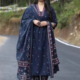 KALINI Floral Embroidered Regular Mirror Work Kurta with Palazzos & Dupatta-image-88
