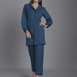 Enchanted Drapes Striped Pure Cotton Shirt With Trousers-46