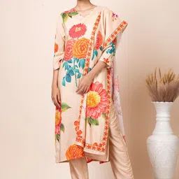 SARSO Floral Printed V-Neck Regular Straight Kurta With Trousers & Dupatta-picture-10