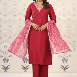 Ode by House of Pataudi Women Ethnic Motifs Yoke Design Regular Thread Work Kurta with Trousers & With-picture-28