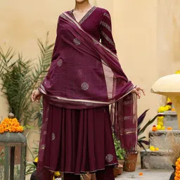 GILLORI Ethnic Motifs Printed Gotta Patti Angrakha Anarkali Kurta with Trousers & Dupatta-image-7