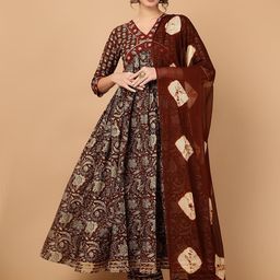 WOMENCLICK Floral Printed V-Neck Empire Anarkali Kurta With Palazzos & Dupatta-picture-19
