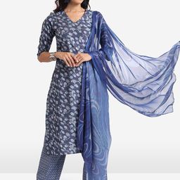 KETCH Floral Printed V-Neck Kurta with Palazzos & Dupatta-picture-15