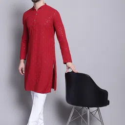 SOJANYA Embroidered Sequined Pure Cotton Kurta with Pyjamas-picture-10