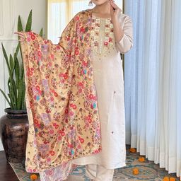 KALINI Floral Embroidered Sequnnied Straight Kurta With Trousers And Dupatta-picture-44