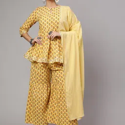 SAK JAIPUR Floral Printed Keyhole Neck Pure Cotton Kurti with Sharara & With Dupatta-picture-53