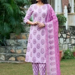 VIBE VISION Women Floral Printed Regular Kurta with Trousers & With Dupatta-image-22