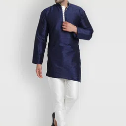 Enciger Men Navy Blue Dupion Silk Kurta with Churidar-picture-29
