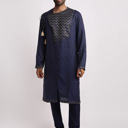 Streaks & Crosses Striped Angrakha Kurta with Pyjama-image-26