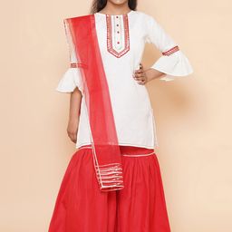 Modish Couture Girls Yoke Design Regular Gotta Patti Kurta With Sharara & Dupatta-image-68