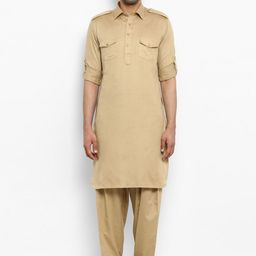 Ethnix by Raymond Men Beige Kurta with Trousers-image-133