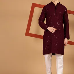 SOJANYA Ethnic Motifs Embroidered Sequined Pure Cotton Kurta with Pyjamas-image-81