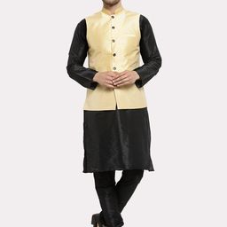 Kaifoo Men Black and Cream colour Kurta Set With Nehru Jacket-picture-58