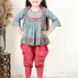 Kinder Kids Girls Floral Printed Gotta Patti Pure Cotton Kurti with Dhoti Pants-image-65