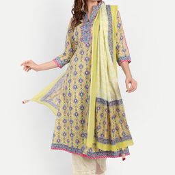 SUTI Floral Printed Regular Pure Cotton Kurta with Trousers & With Dupatta-image-14
