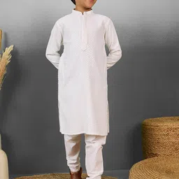 YK Boys Ethnic Motifs Embroidered Chikankari Straight Kurta With Pyjamas-picture-18