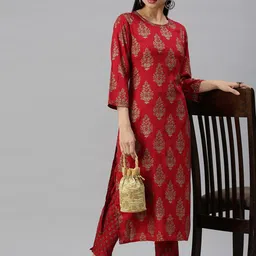 SHOWOFF Ethnic Motifs Printed Beads & Stones Kurta with Trousers-picture-28