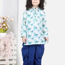 Here&Now X Kinder Kids Boys Blue Floral Printed Pure Cotton Kurta with Dhoti Pants-image-40