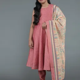 Aks Kids Girls Ethnic Motifs Printed Chanderi Silk Kurta with Trousers & With Dupatta-picture-51