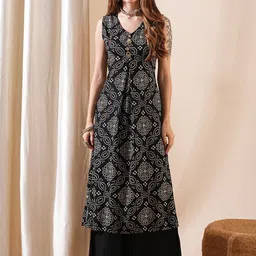 FASHOR Bandhani Printed Beads and Stones A-Line Kurta With Palazzos-picture-53