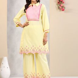 Readiprint Fashions Floral Yoke Design Regular Mirror Work Pure Cotton Kurta With Palazzos-picture-3