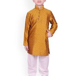 SG YUVRAJ Boys Mustard Yellow Ethnic Motifs Printed Kurta Set-76