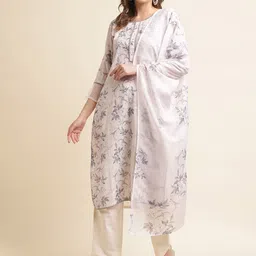 Ishin White Floral Printed Regular Sequinned Kurta with Trousers & Dupatta-31