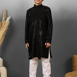 YK Boys Geometric Woven Design Sequinned Straight Kurta With Pyjamas-picture-14
