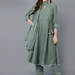 AHIKA Keyhole Neck Gotta Patti Kurta with Trousers & Dupatta-picture-20