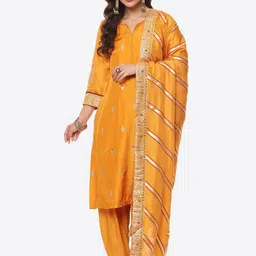 Biba Women Mustard Floral Printed Kurta with Patiala & With Dupatta-picture-37