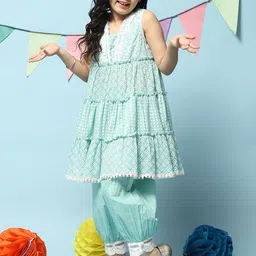 Biba Girls Ethnic Motifs Printed Tiered Kurta with Salwar-picture-25